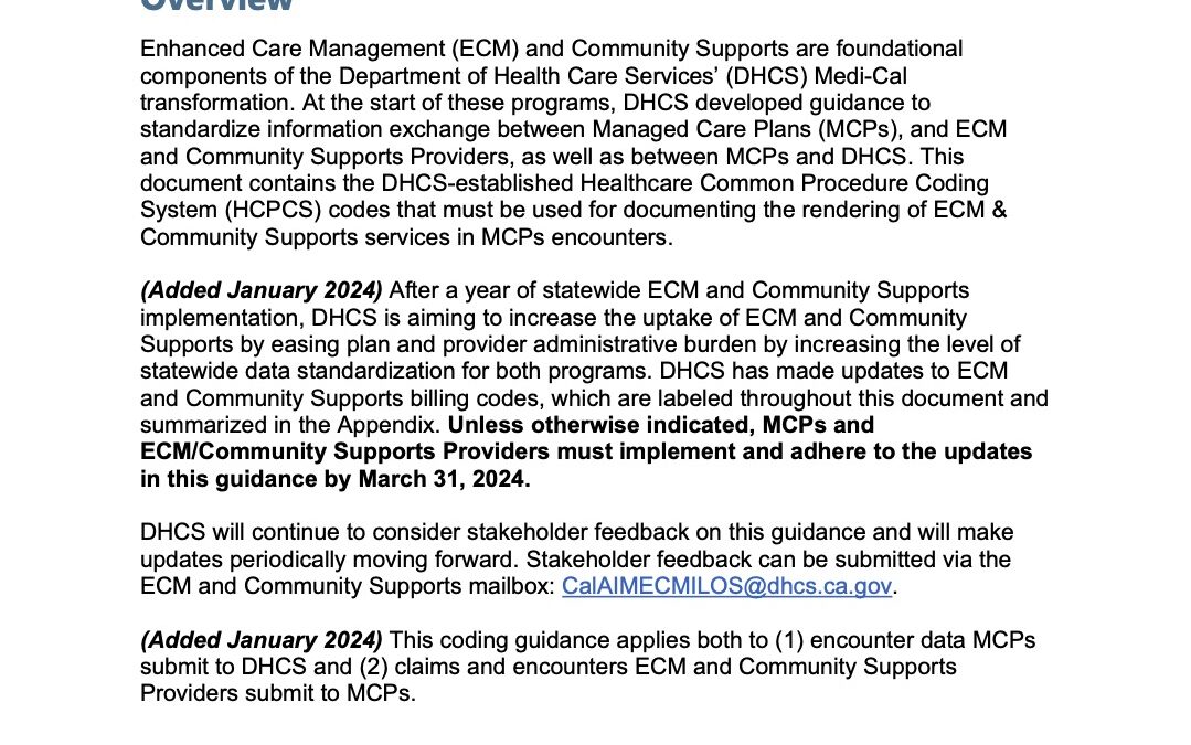 ECM and Community Supports HCPCS Coding Guidance