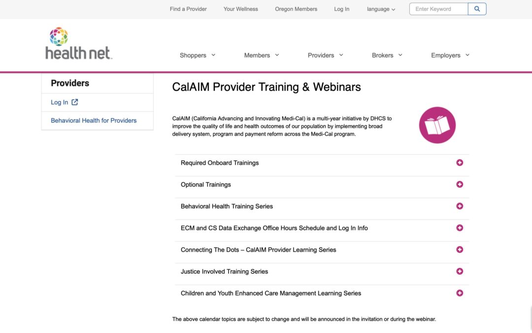 CalAIM Provider Training and Webinars