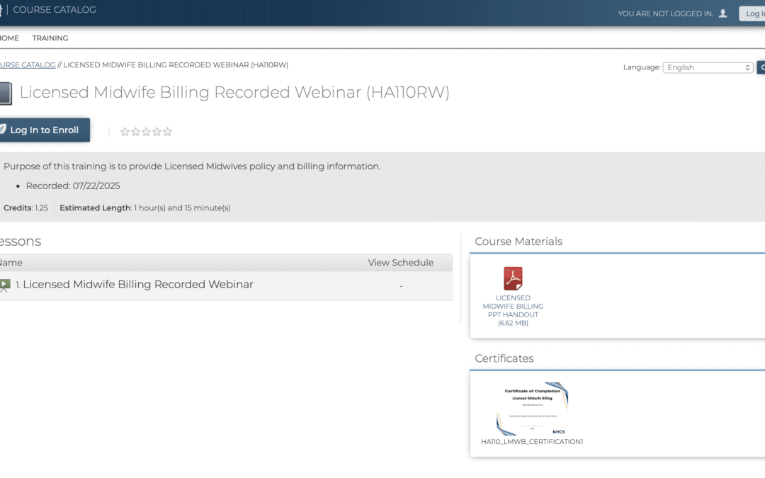 Licensed Midwife Billing Recorded Webinar
